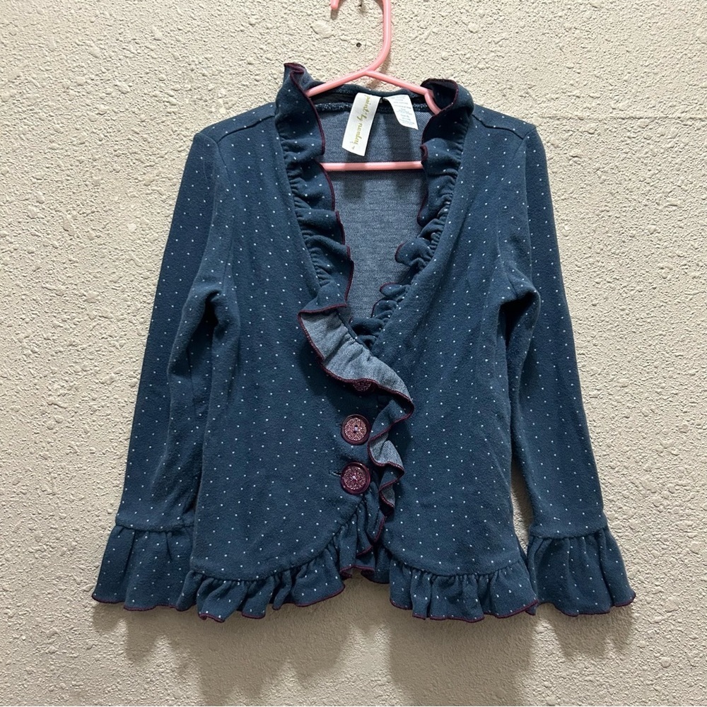 Matilda Jane Paint by Numbers Navy Polka Dot Ruffled Cardigan Size 4